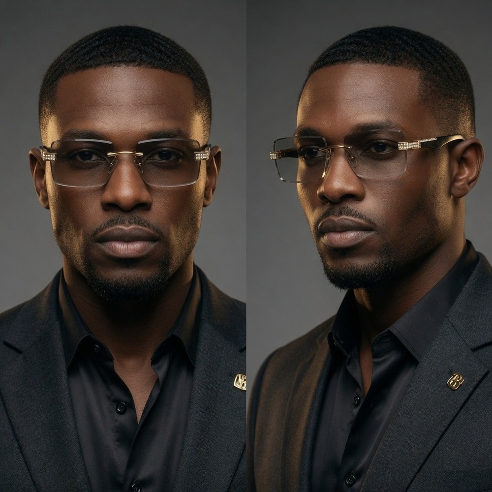 Luxury Rimless Square Sunglasses‎ Men Women Gold Frame Clear Lens Hip Hop Shades